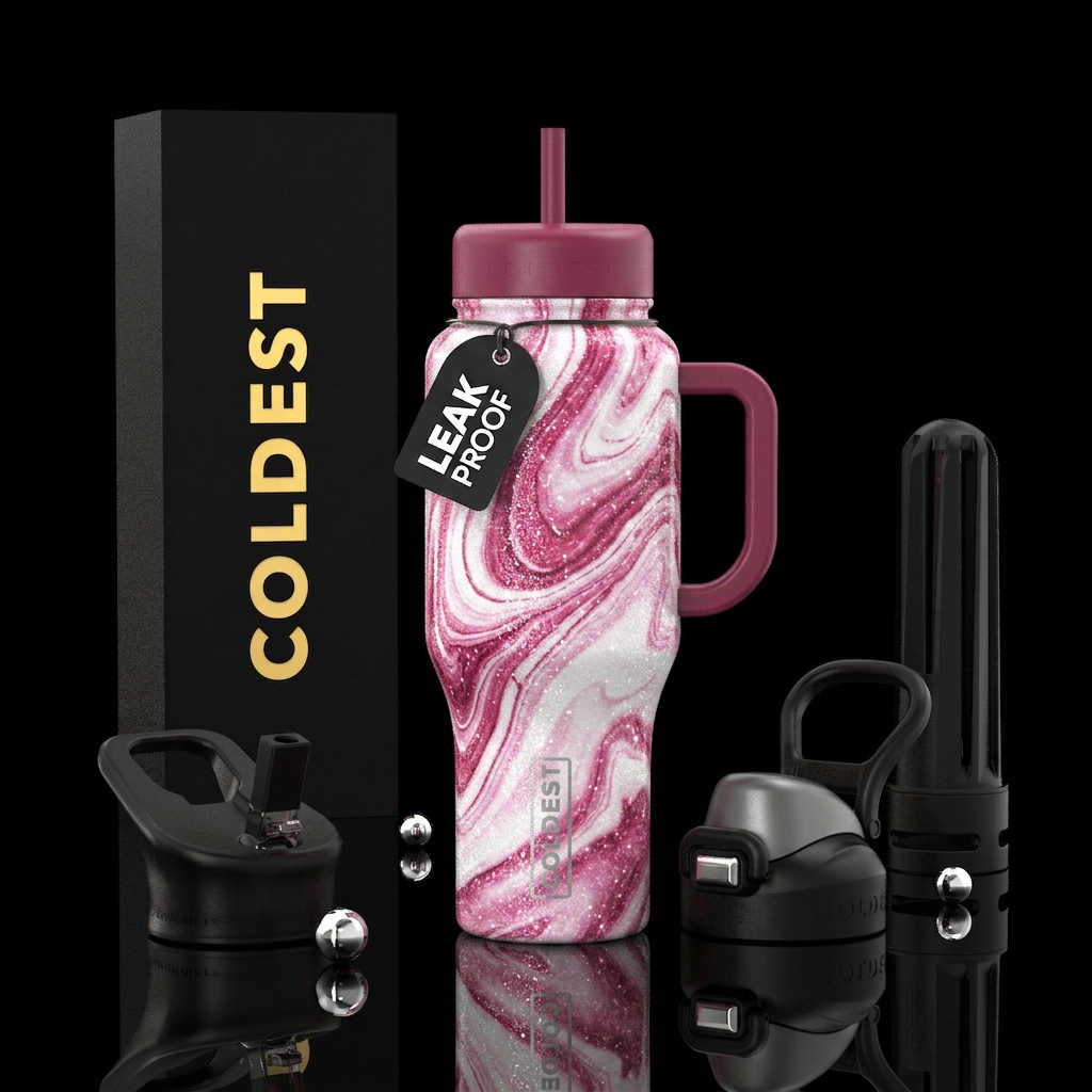 Pink marble water bottle design