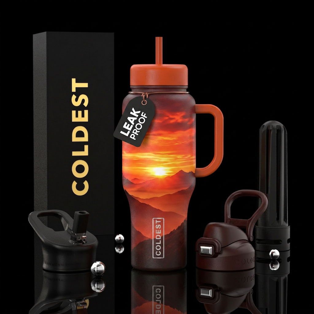 Sunset mountains water bottle design