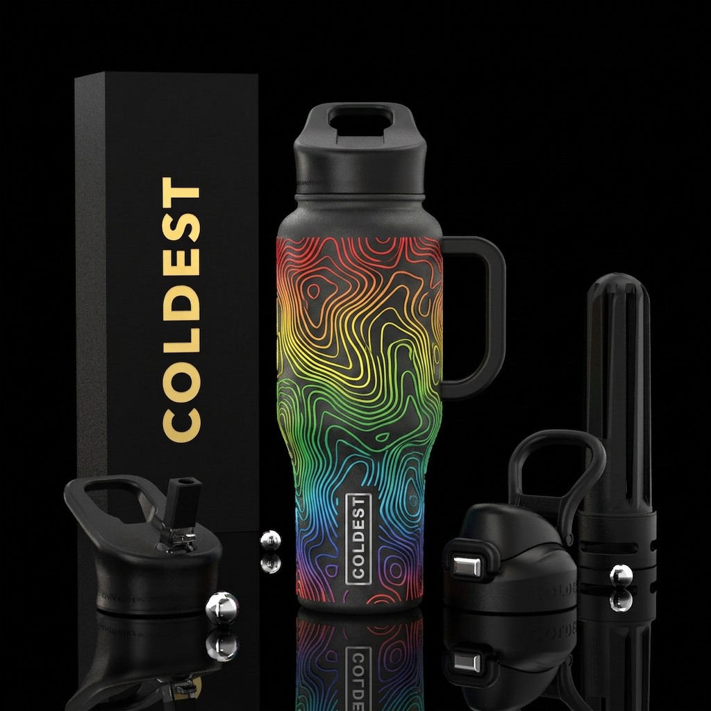 Rainbow topical water bottle design