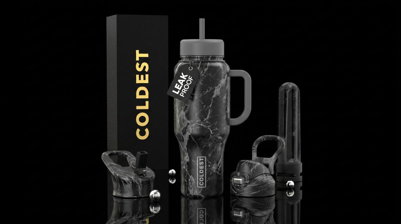 Black marble water bottle design