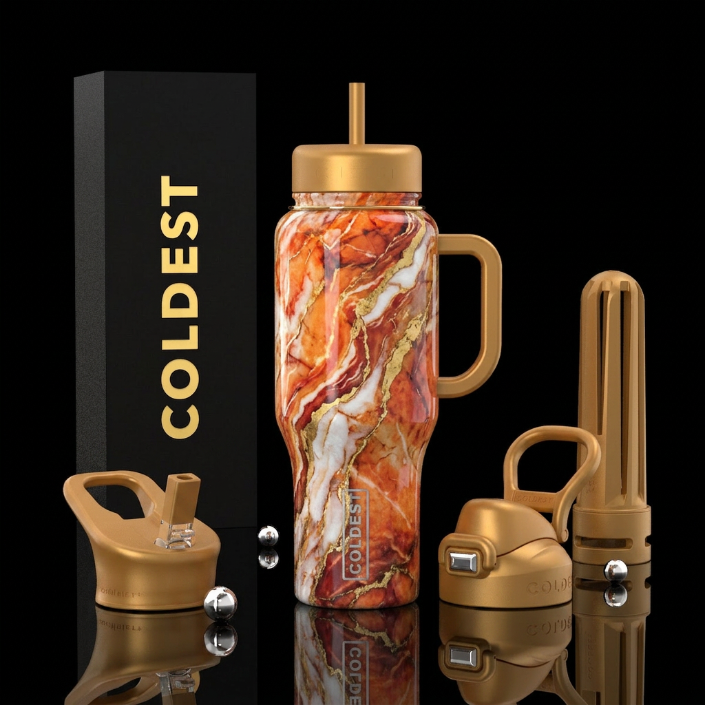 Fire marble water bottle design