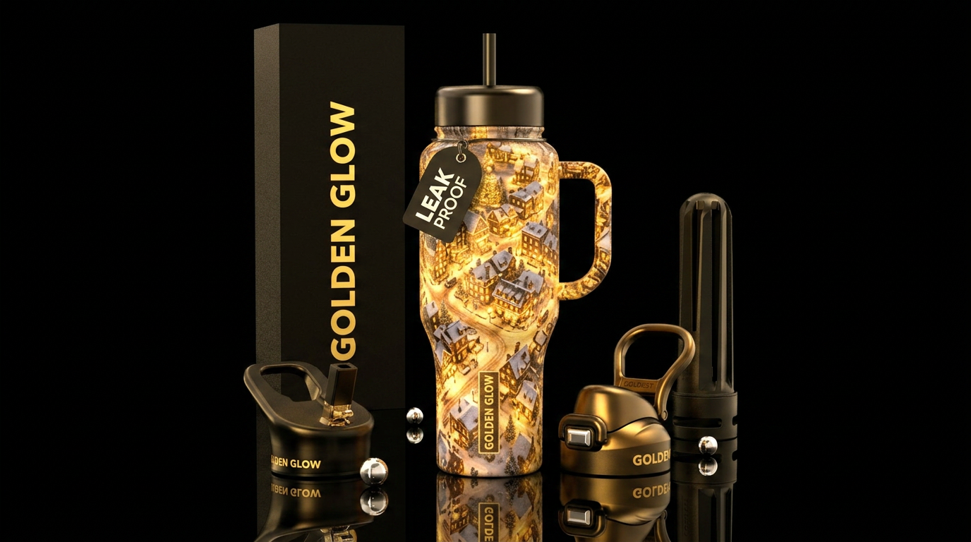 Christmas town water bottle design