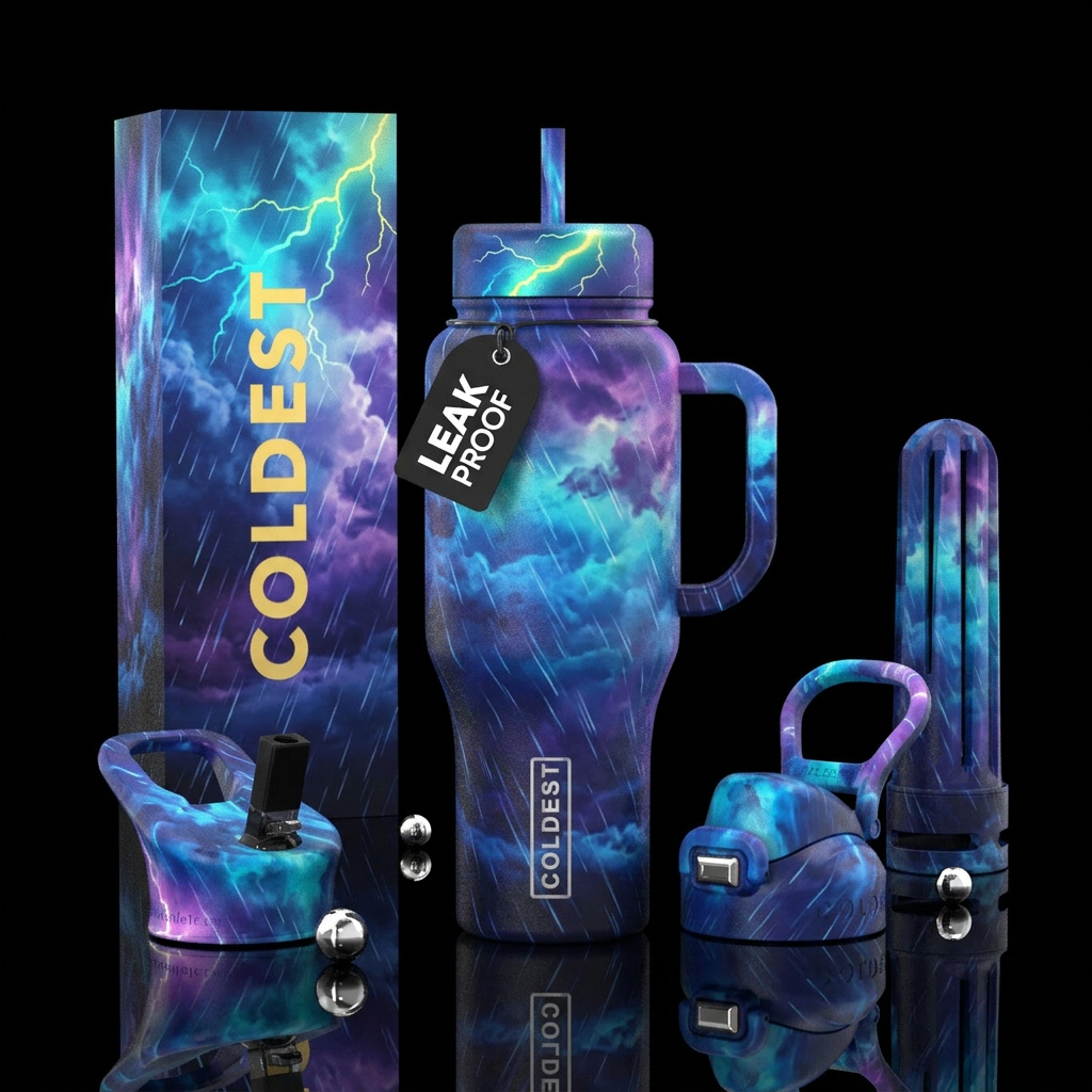 Colorful clouds water bottle design