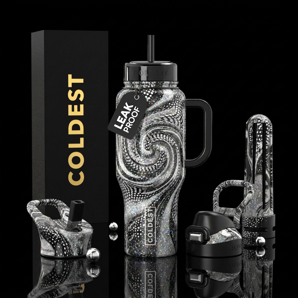 Black and white spiral water bottle design