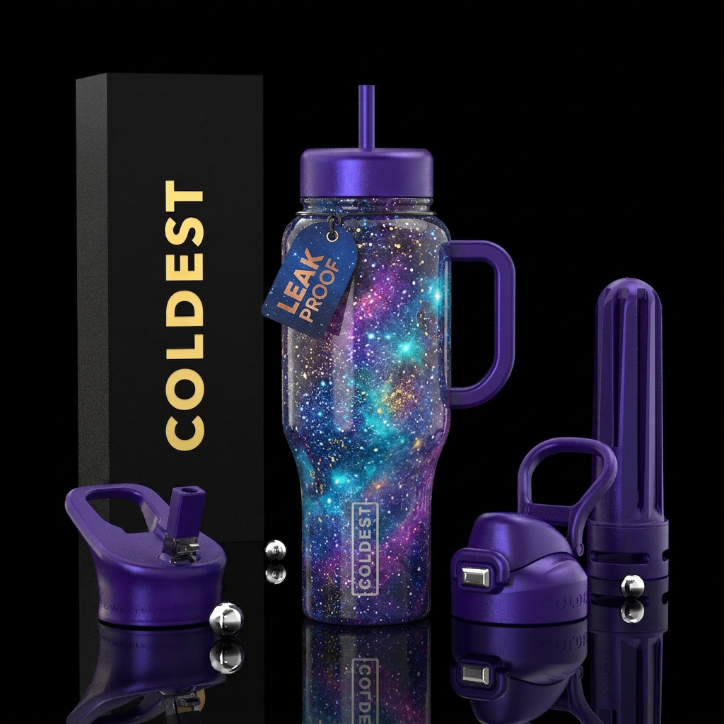 Purple nebula water bottle design