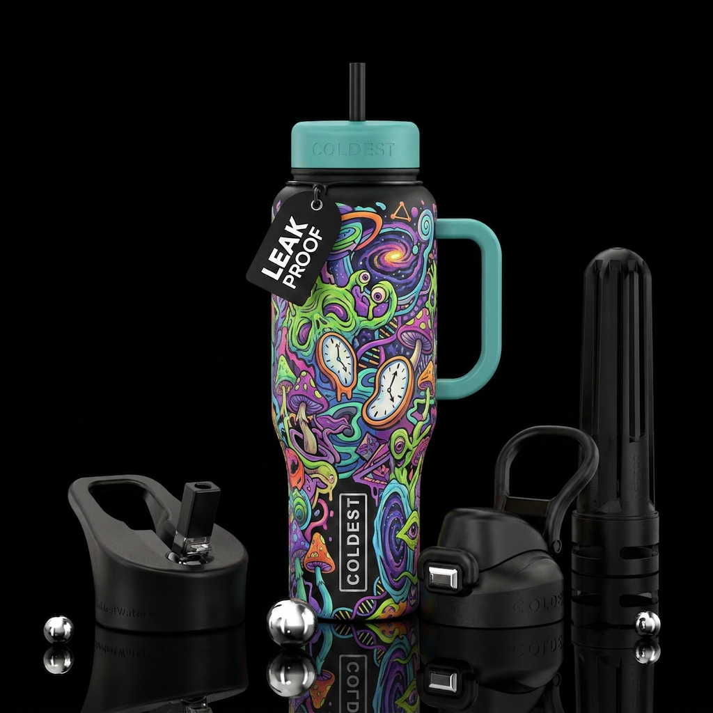 Trippy space water bottle design