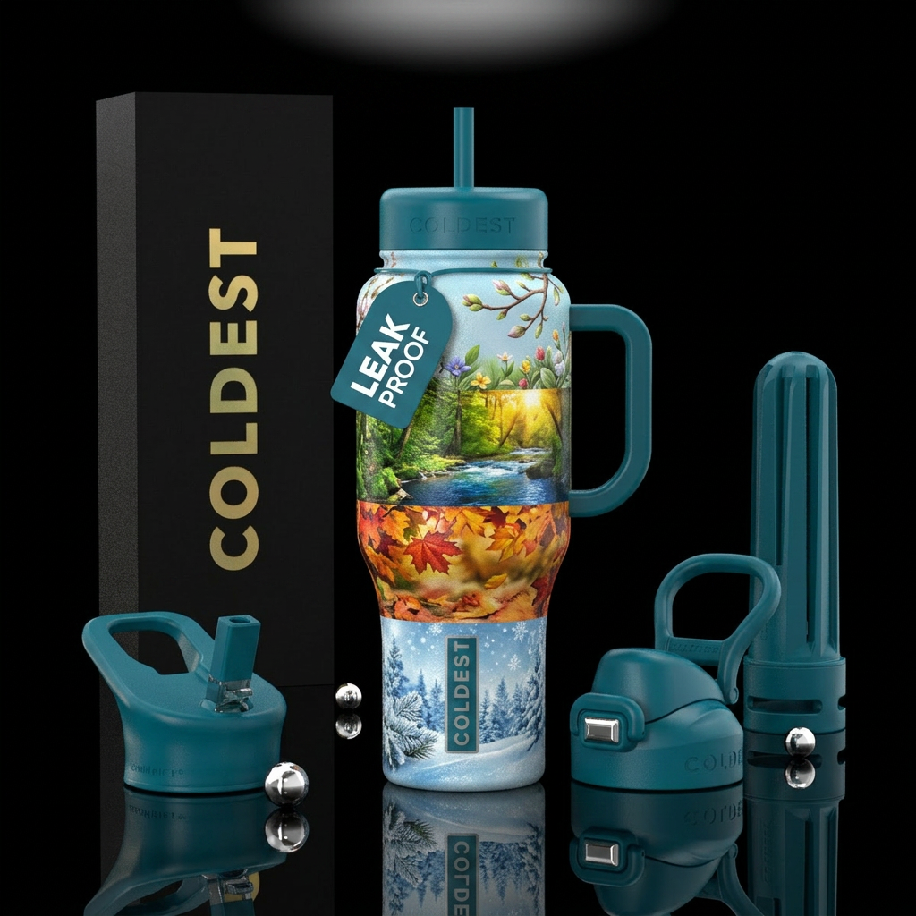 4 seasons splitting the cup in quarters horizontal... water bottle design