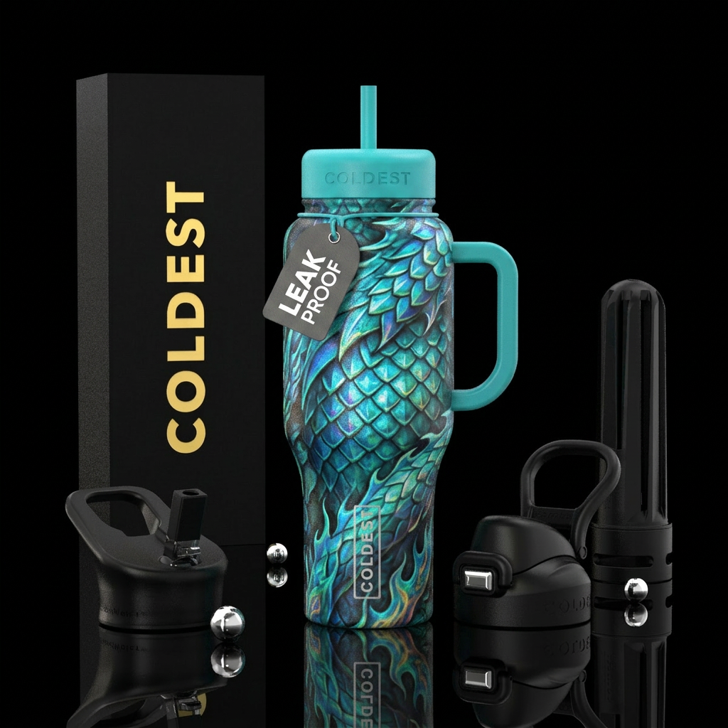 Turquoise dragon water bottle design