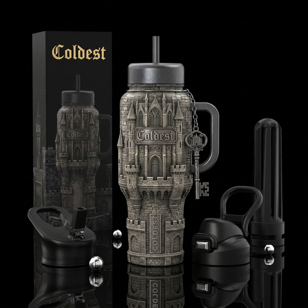 Gothic castle water bottle design