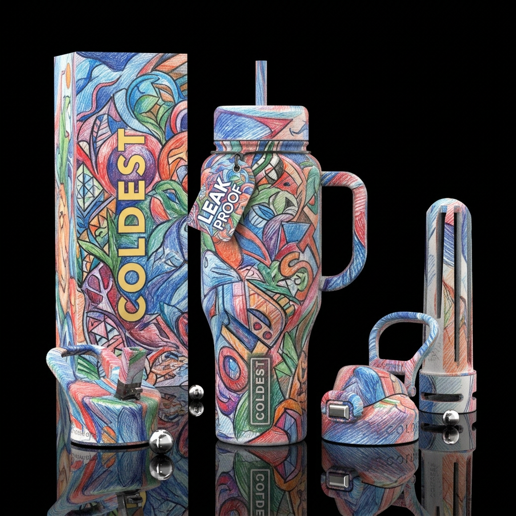 Pencil art water bottle design