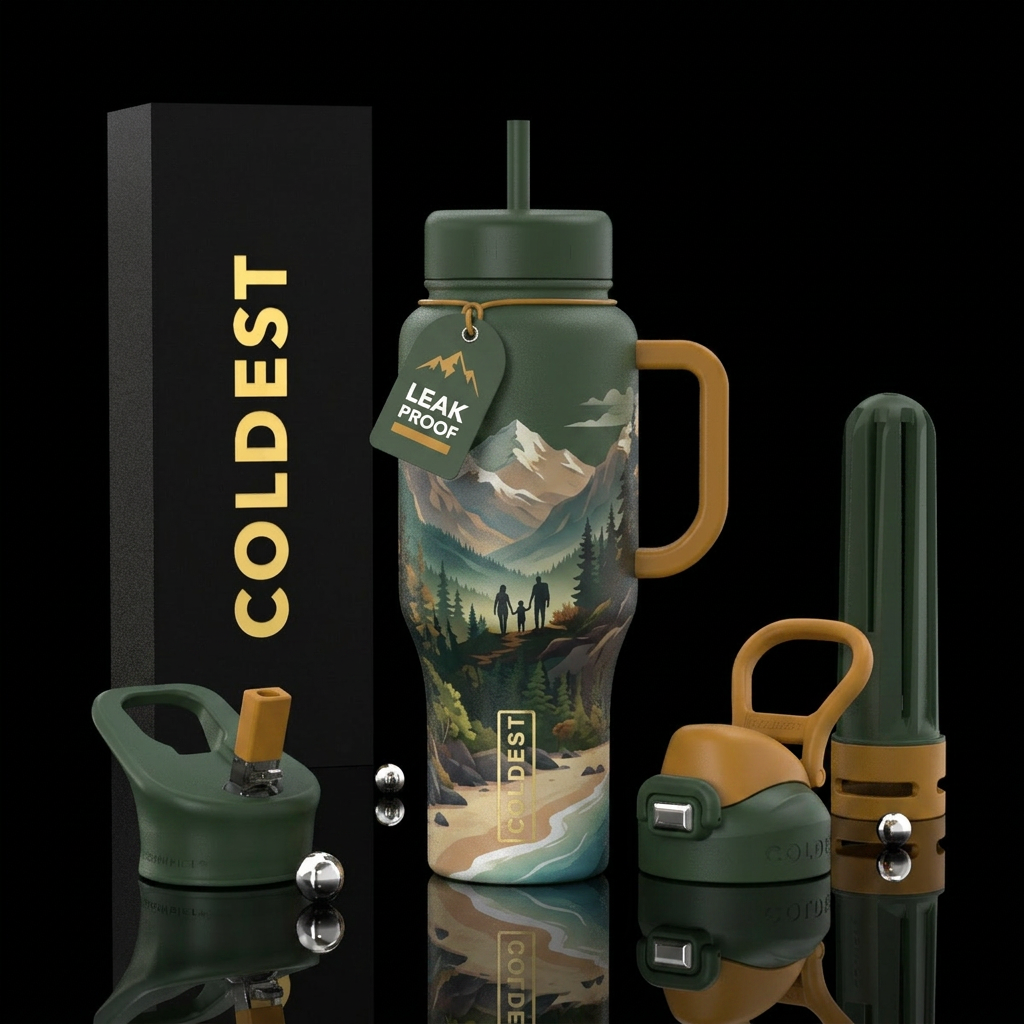 Family trip scenery water bottle design