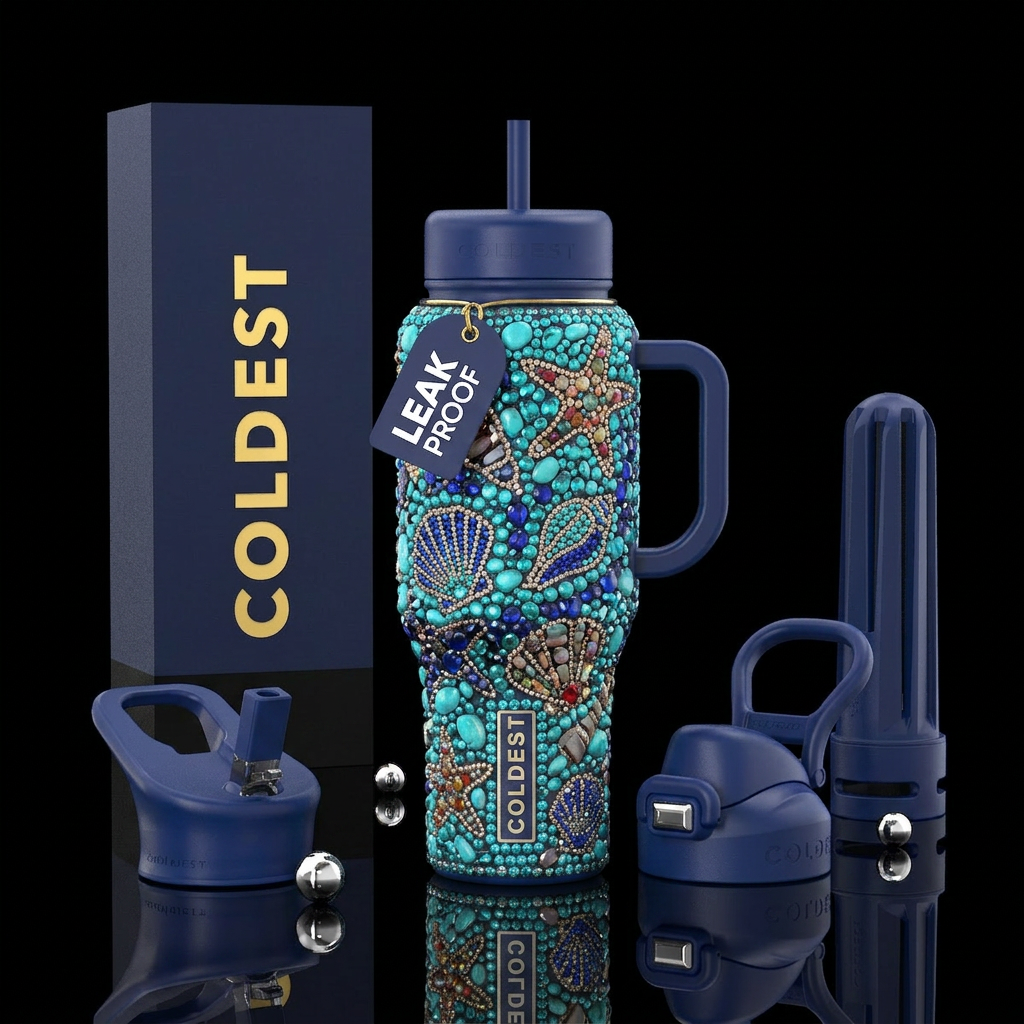 Gems made in a beach pattern with sea shells star ... water bottle design