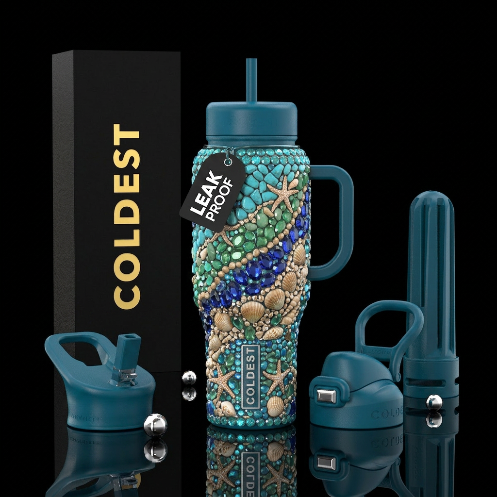 Gems made in a beach pattern with sea shells star ... water bottle design