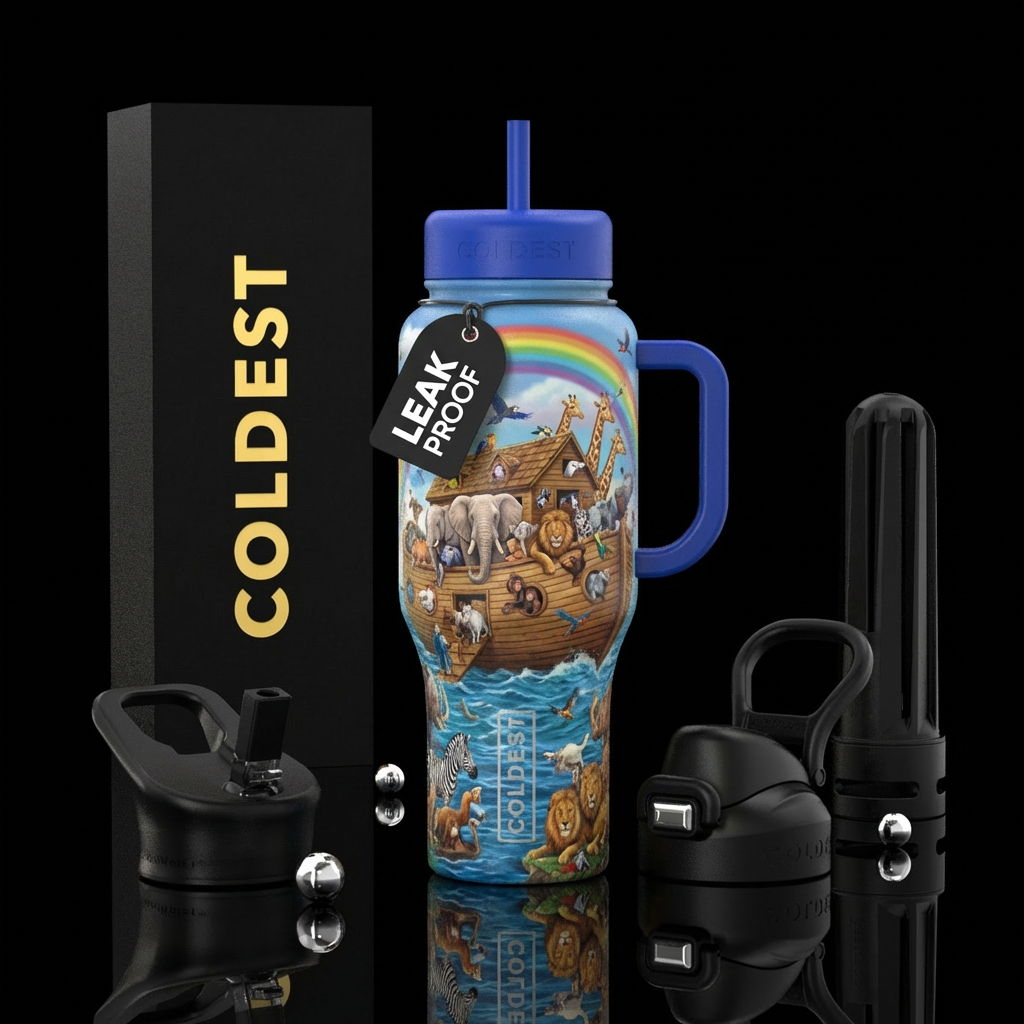 Noahs ark with as many animals as possible water bottle design