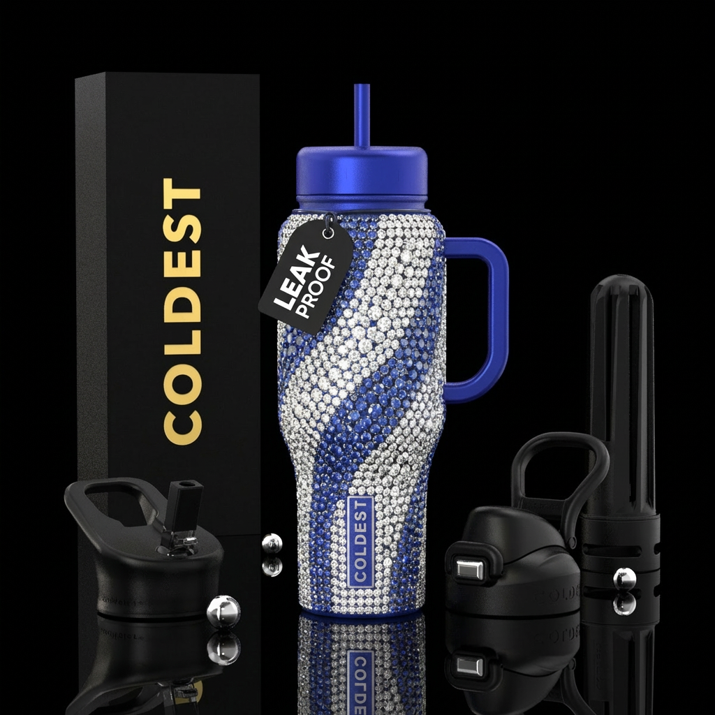 White Diamonds and Blue Sapphires water bottle design