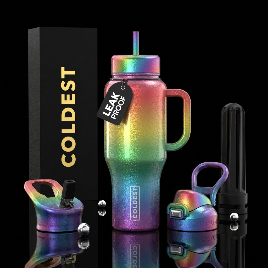 Vertical sparkley rainbow colors water bottle design