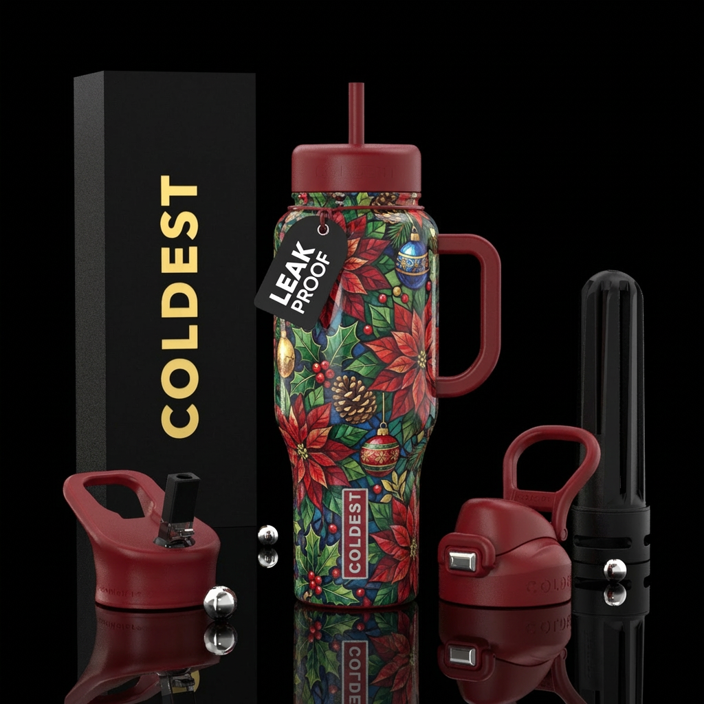 Christmas floral mosaic water bottle design