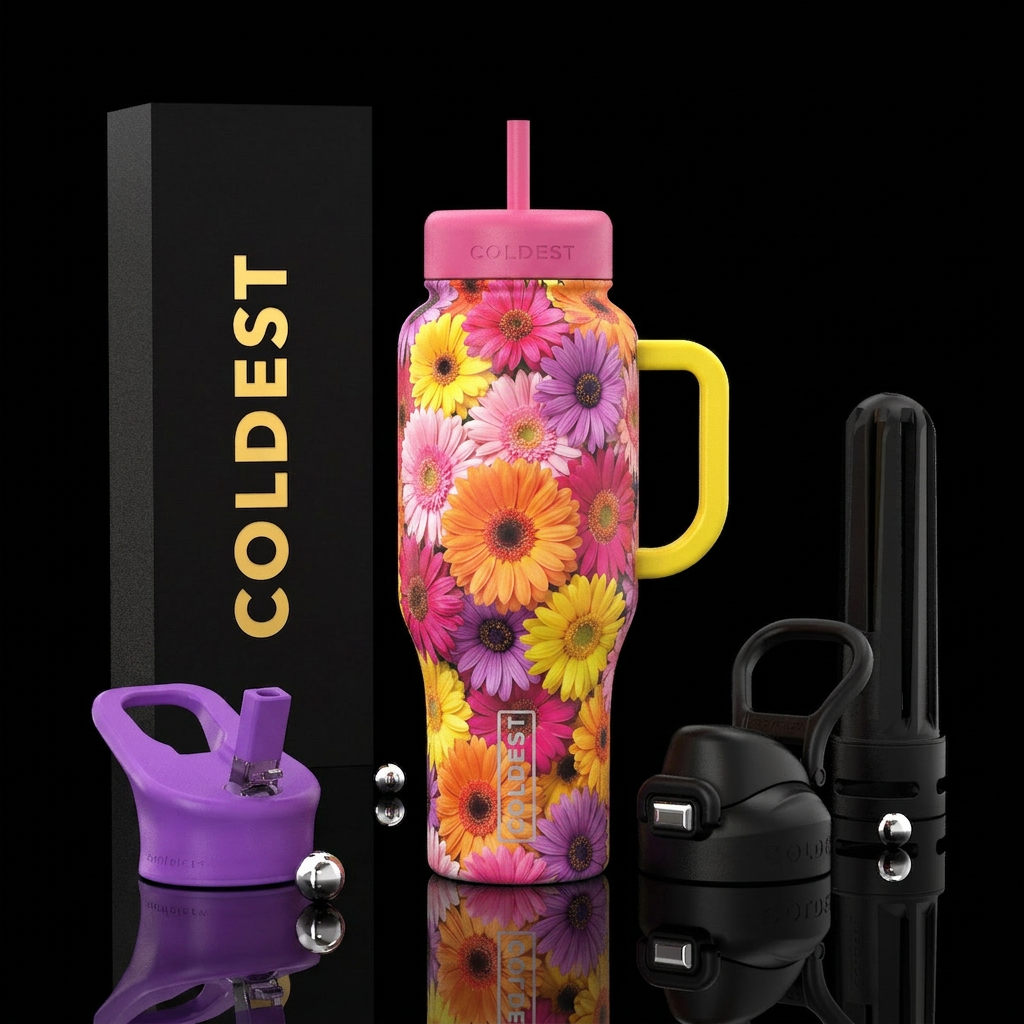 Colorful boquet of Gerber Daisies water bottle design