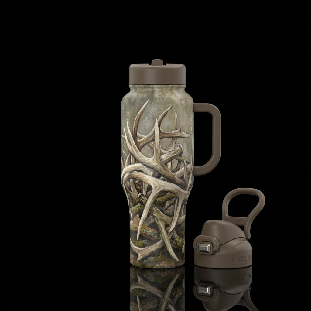 Shed antler pile, muted colors, rugged, art, paint... water bottle design