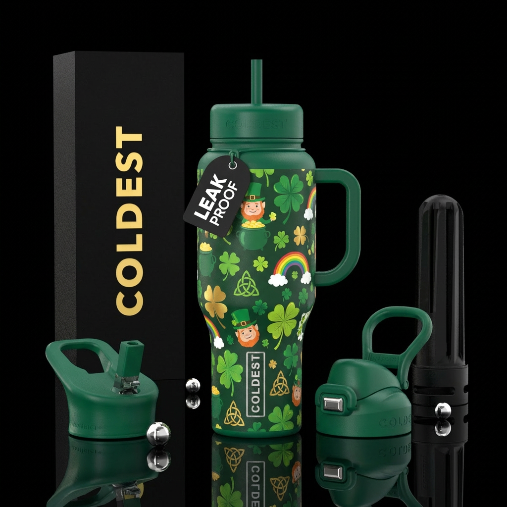 4 leaf clover leprechaun luck of the Irish water bottle design