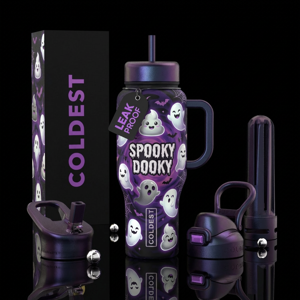 Ghost poop spooky dooky water bottle design