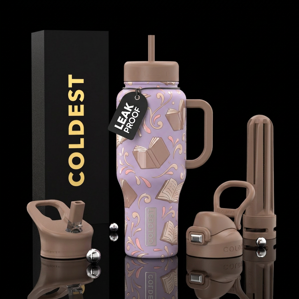 Matte soft purple and light brown bottle with slig... water bottle design