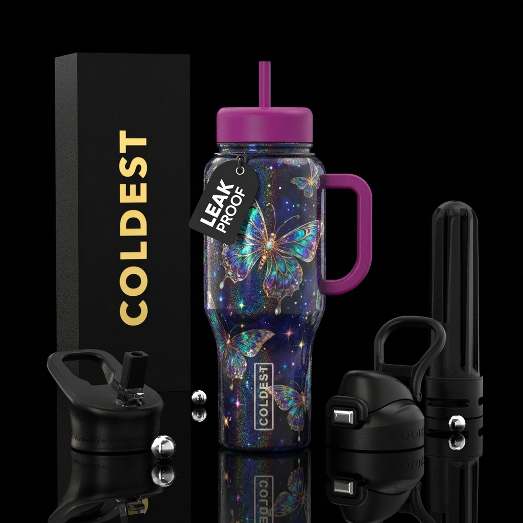dark mood, butterfly, artistic, irridescent, spark... water bottle design
