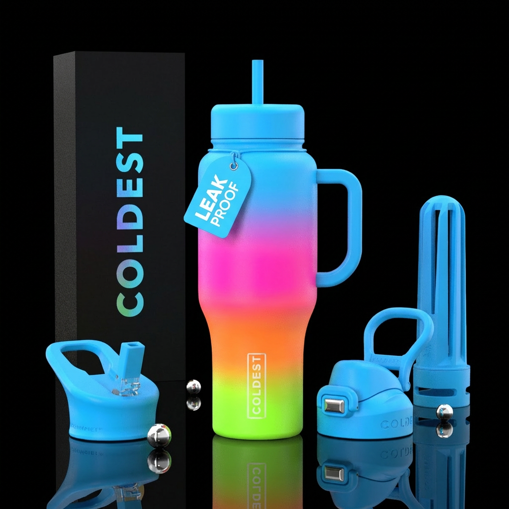 Gradient neon colors water bottle design