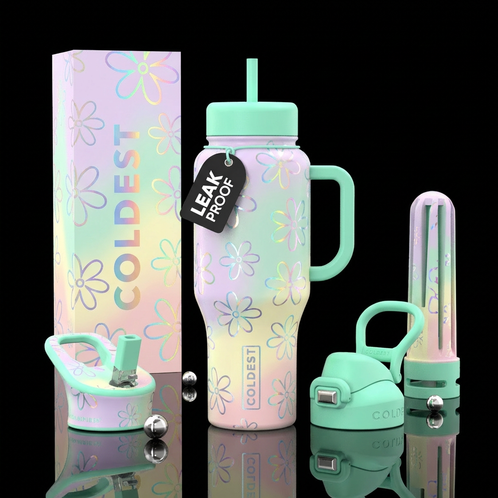 Iridescent Spring water bottle design