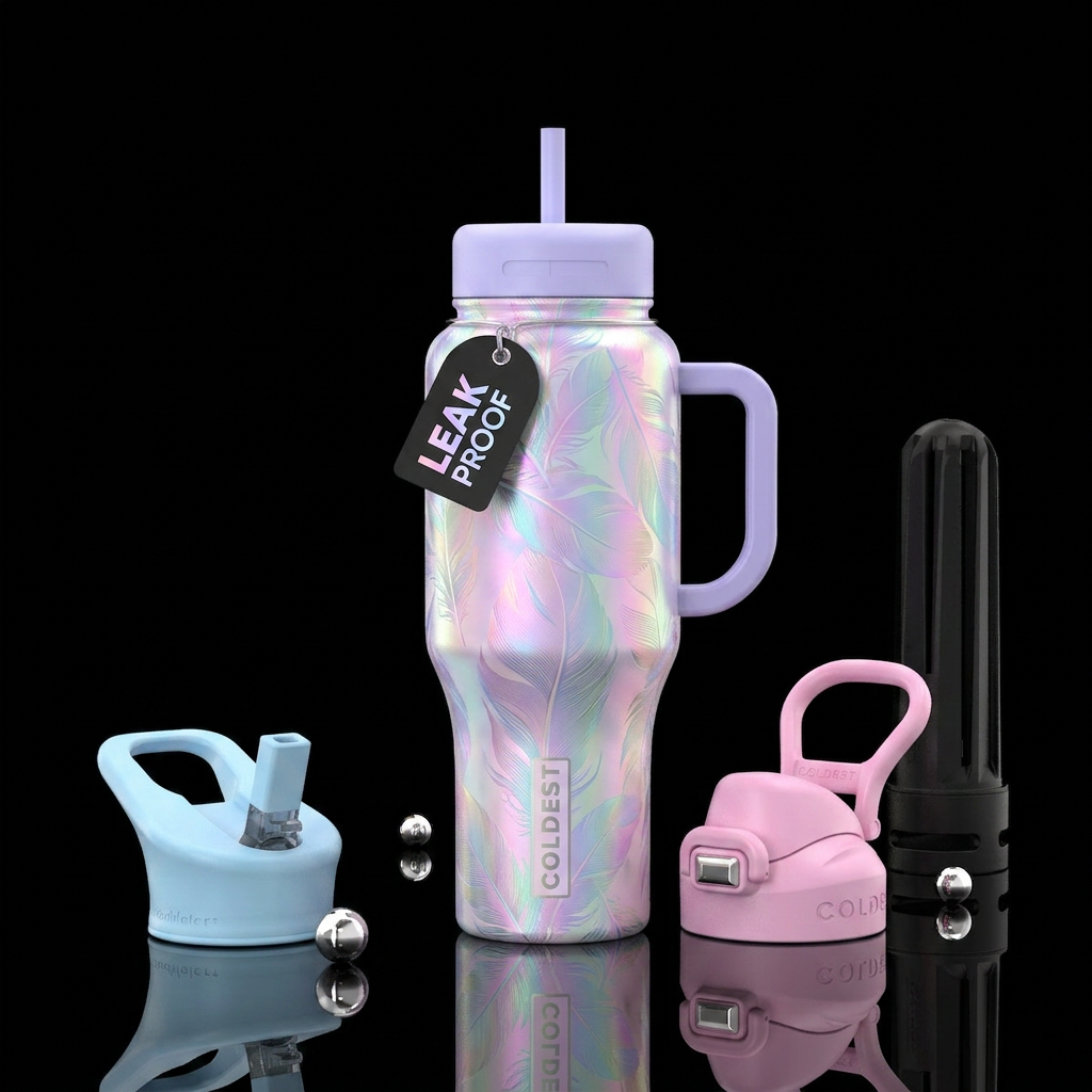 Pastel Feathers water bottle design