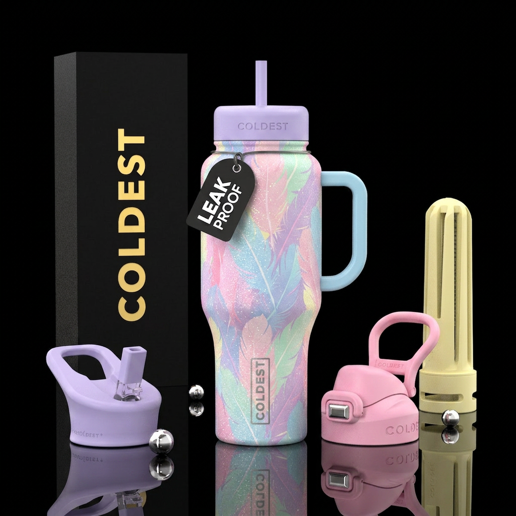 Pastel Feathers water bottle design