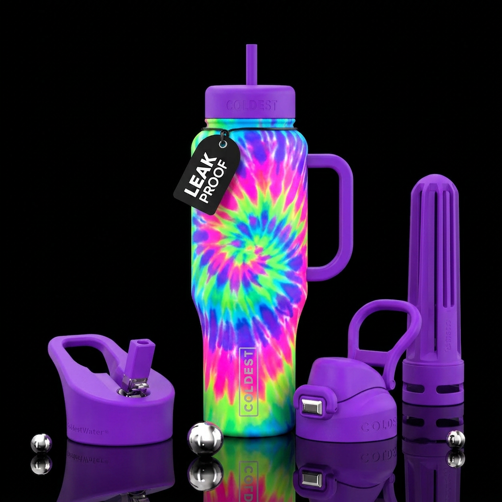 Neon Tie-Dye water bottle design