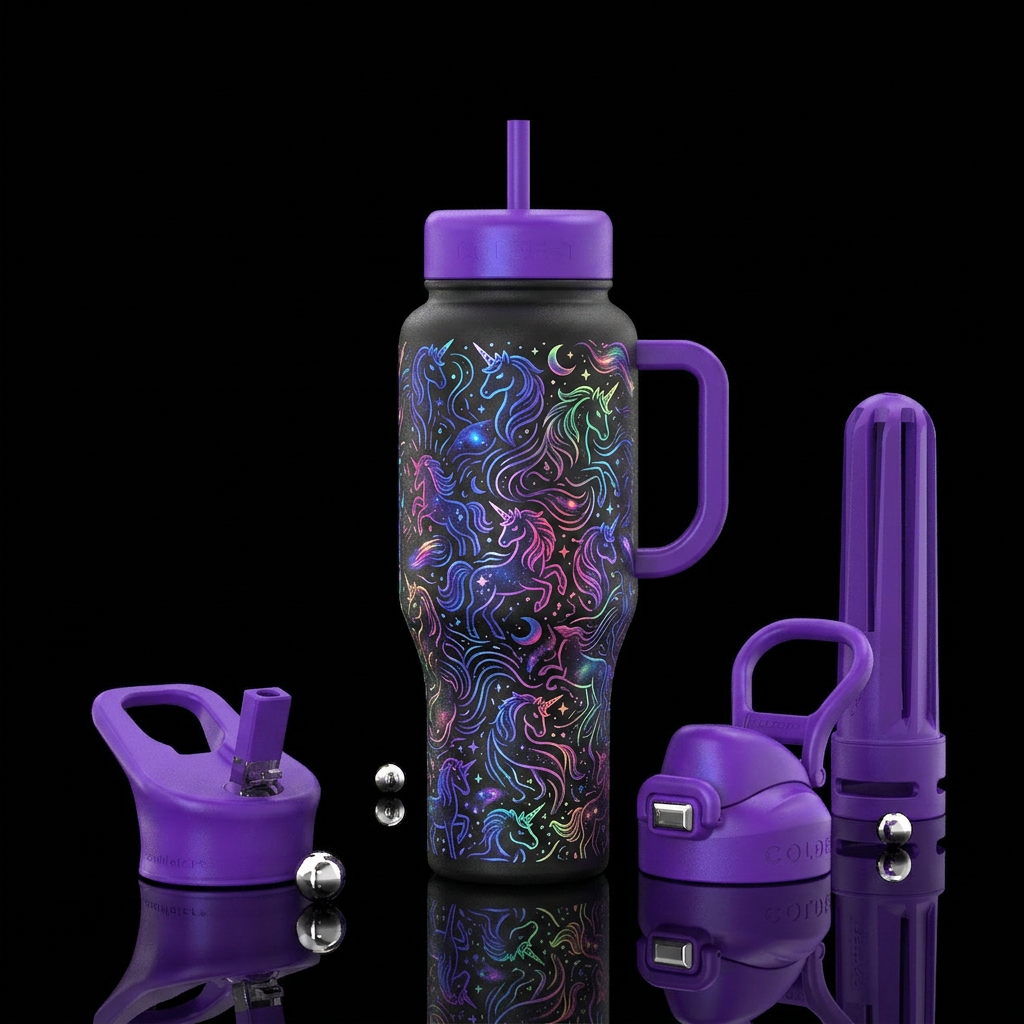 Glowie Unicorns water bottle design
