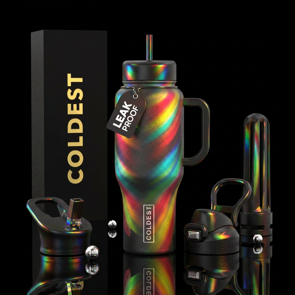 Rainbow reflections water bottle design