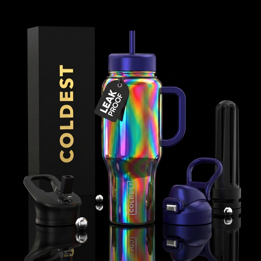 Rainbow reflections water bottle design