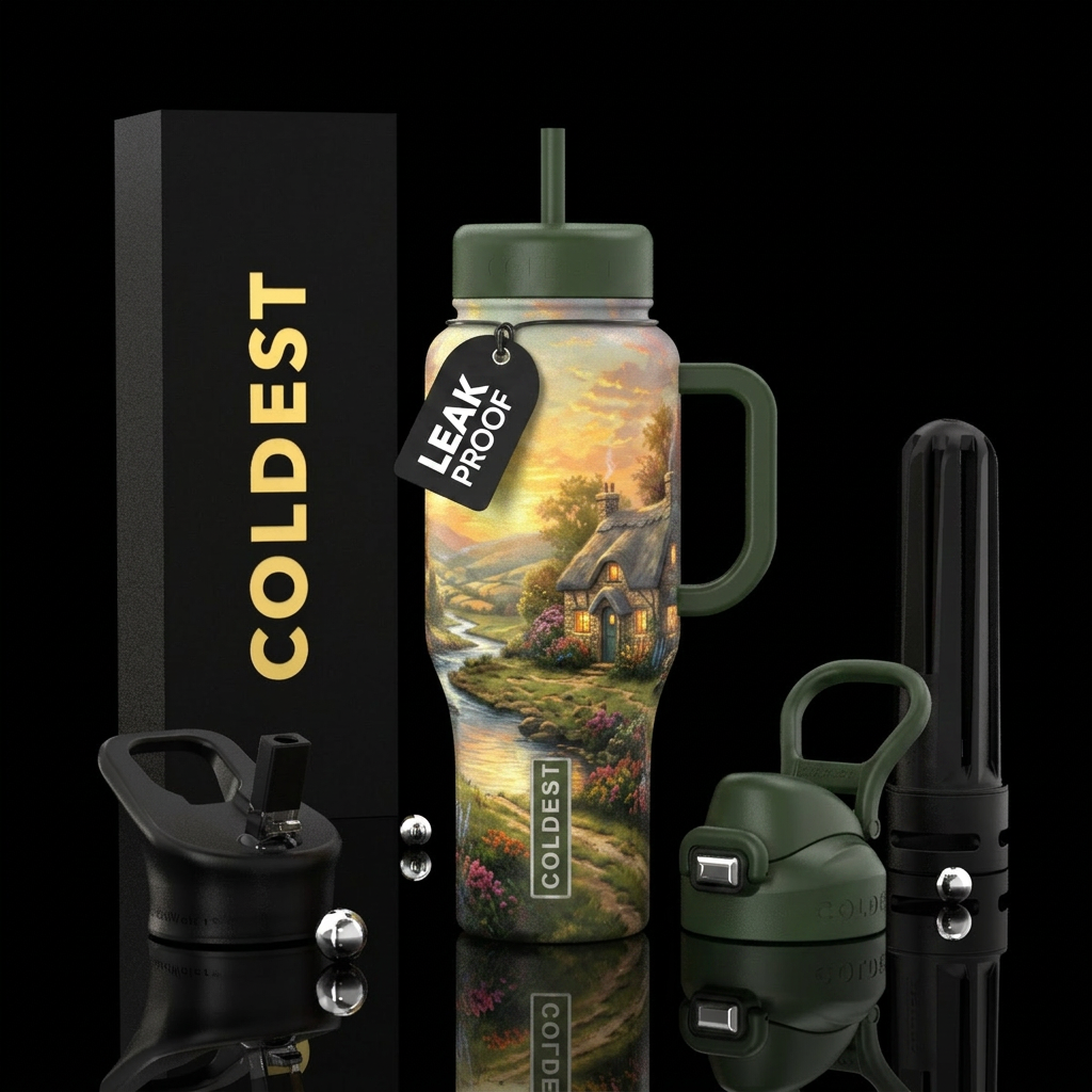 Thomas Kinkade countryside water bottle design