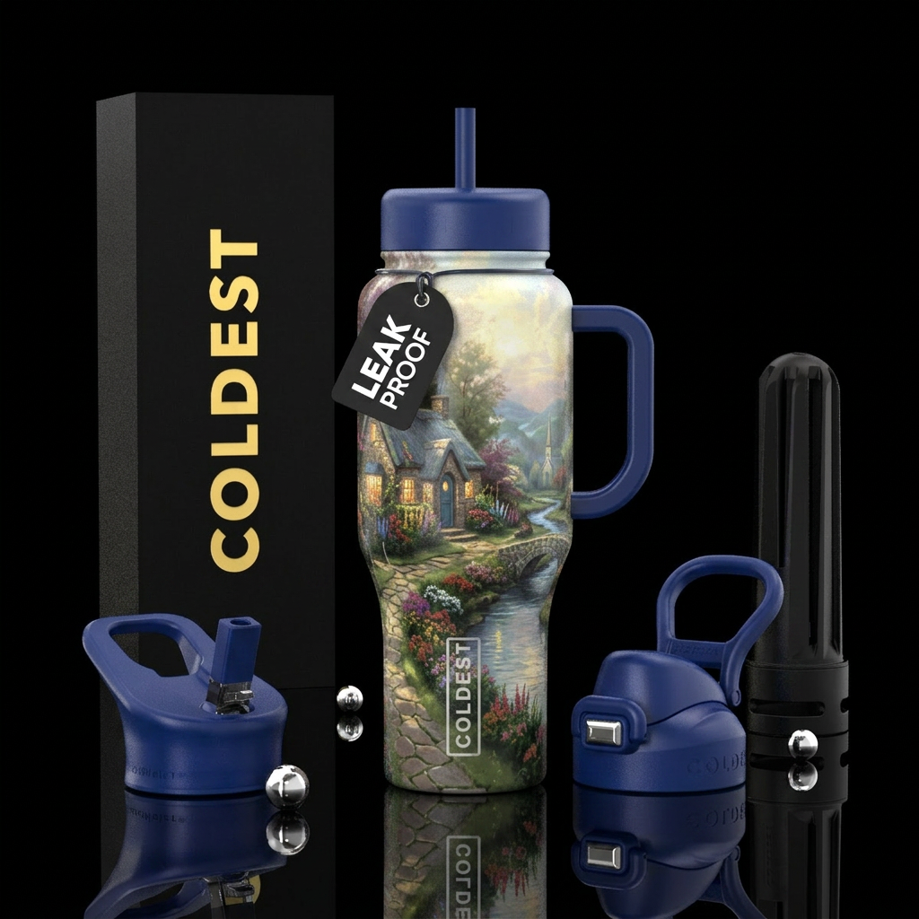 Thomas Kinkade countryside water bottle design