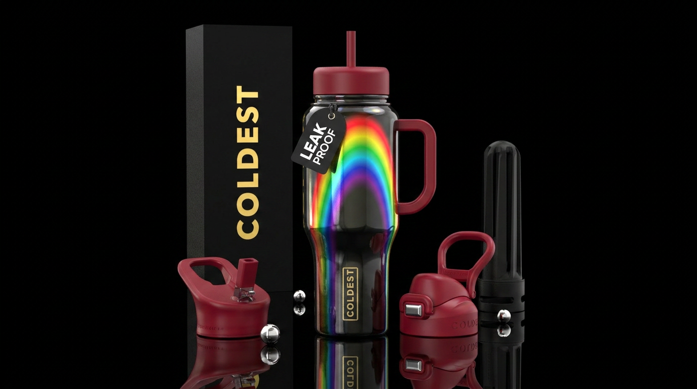 Reflections of a rainbow water bottle design