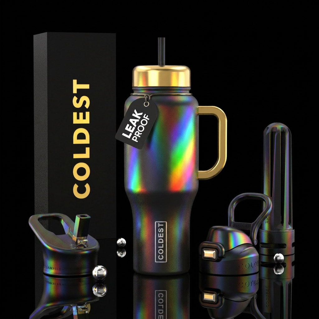 Reflections of a rainbow water bottle design