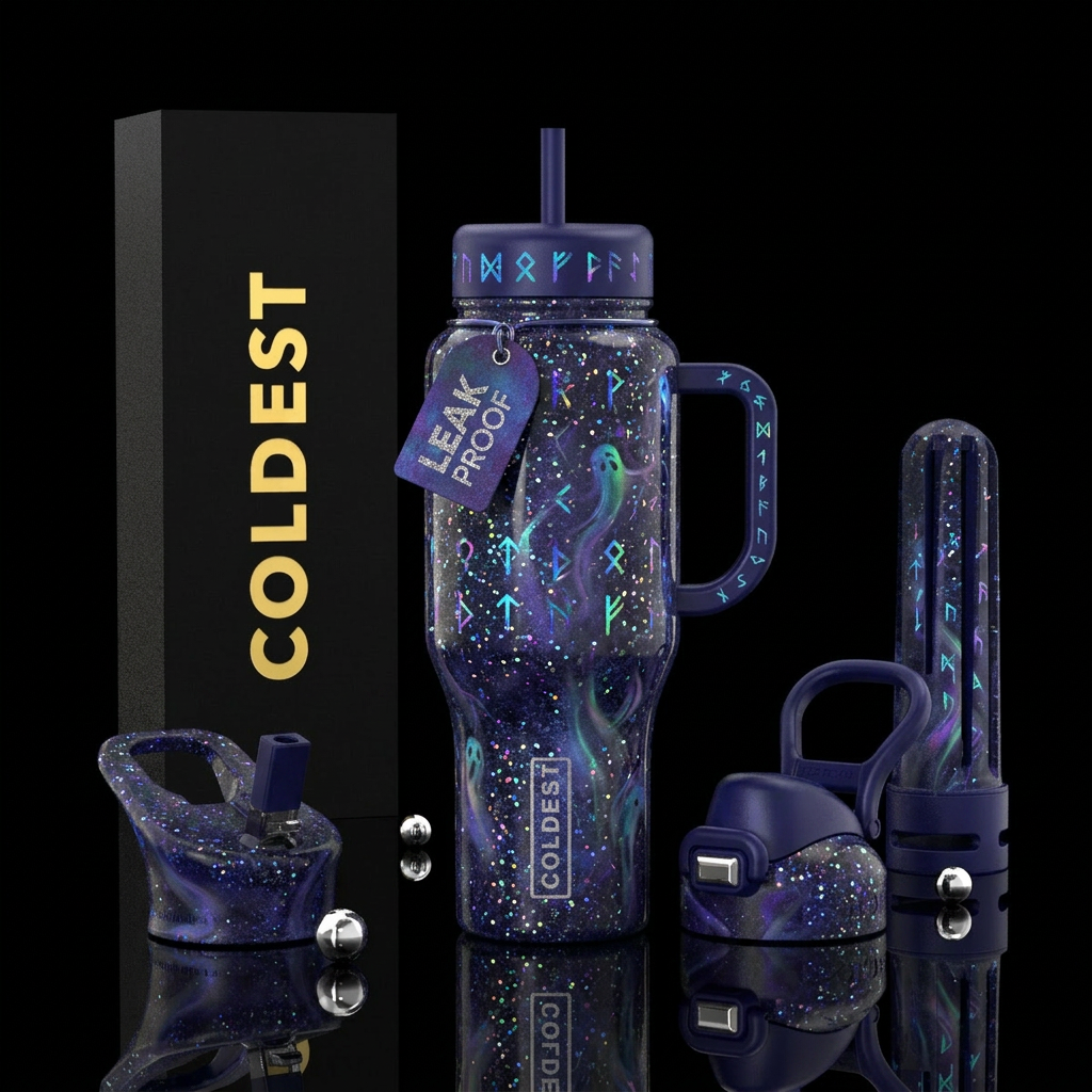 mysterious, sparkly, fantasy, haunted, mythical water bottle design