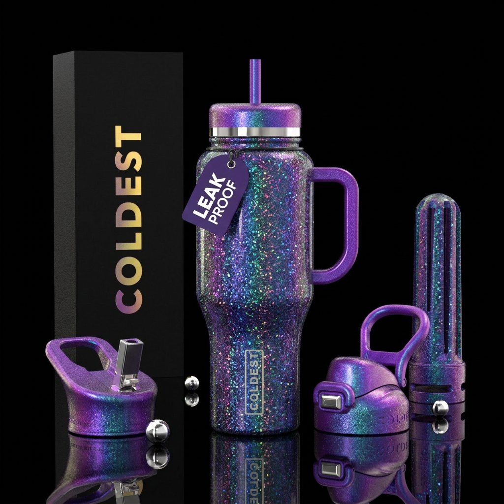 sparkly, shiny, fantasy, stylistic, magic water bottle design