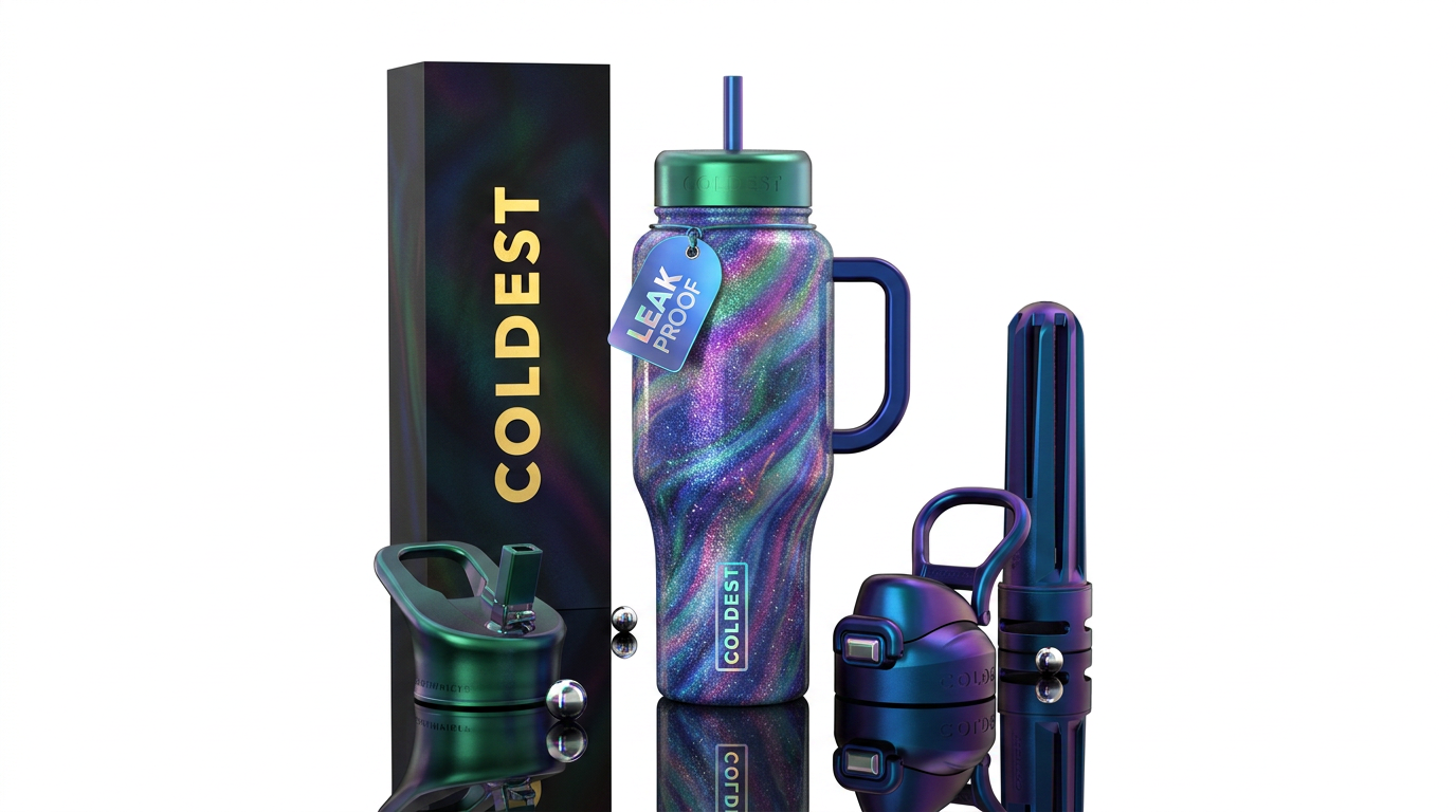 aurora, sparkly, irridescent, swirls, stylistic water bottle design