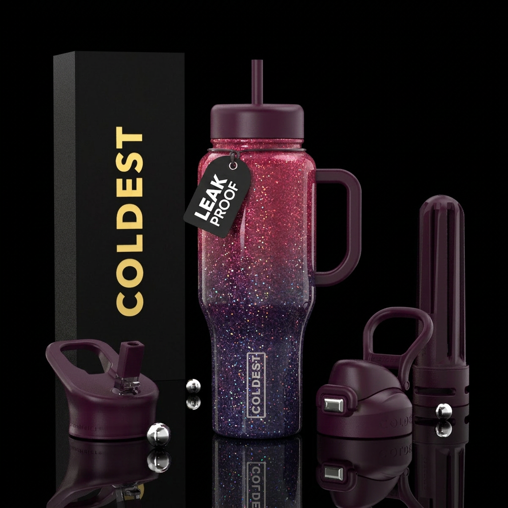 Raspberry blackberry ombre color sparkly glitter s... water bottle design