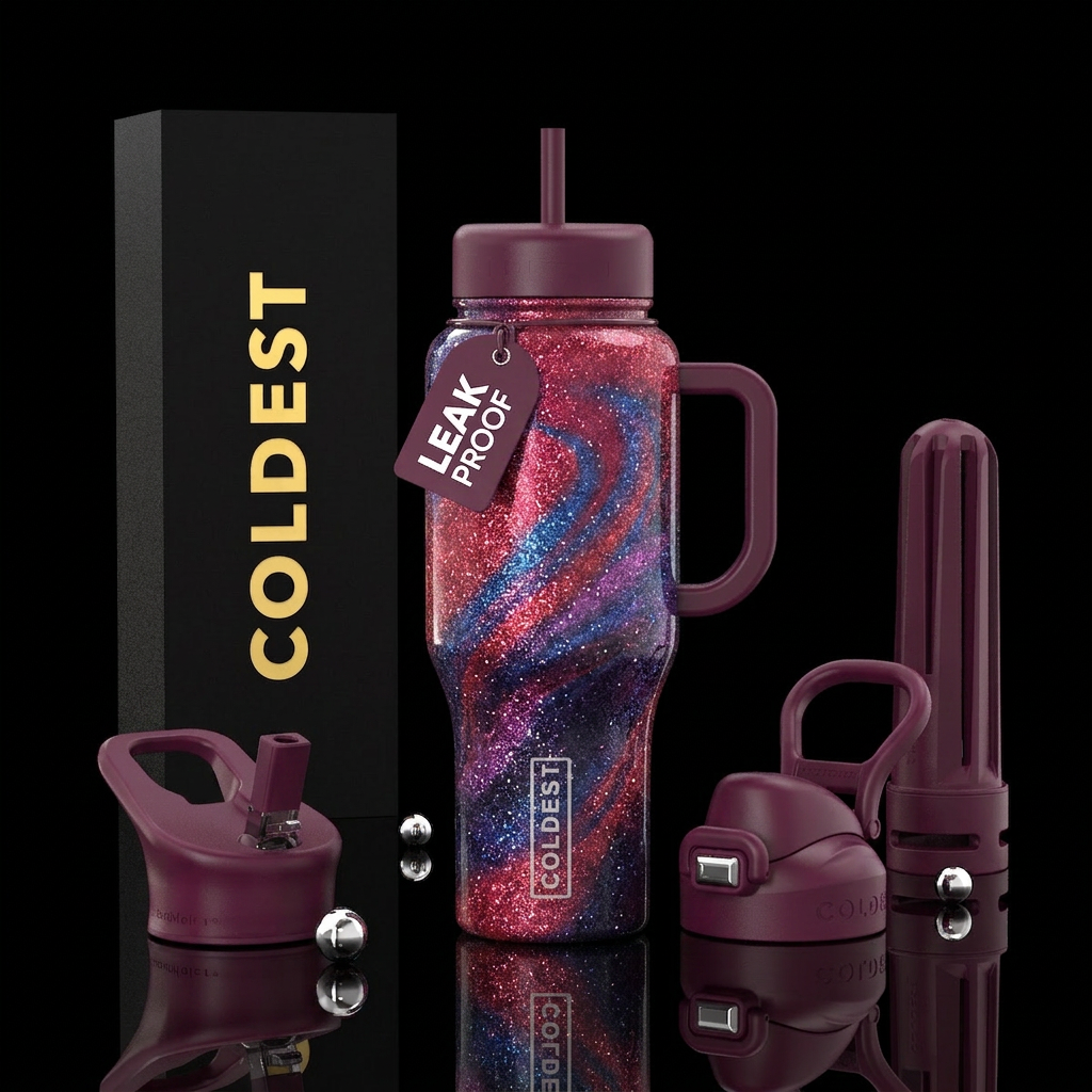 Raspberry blackberry ombre color sparkly glitter s... water bottle design