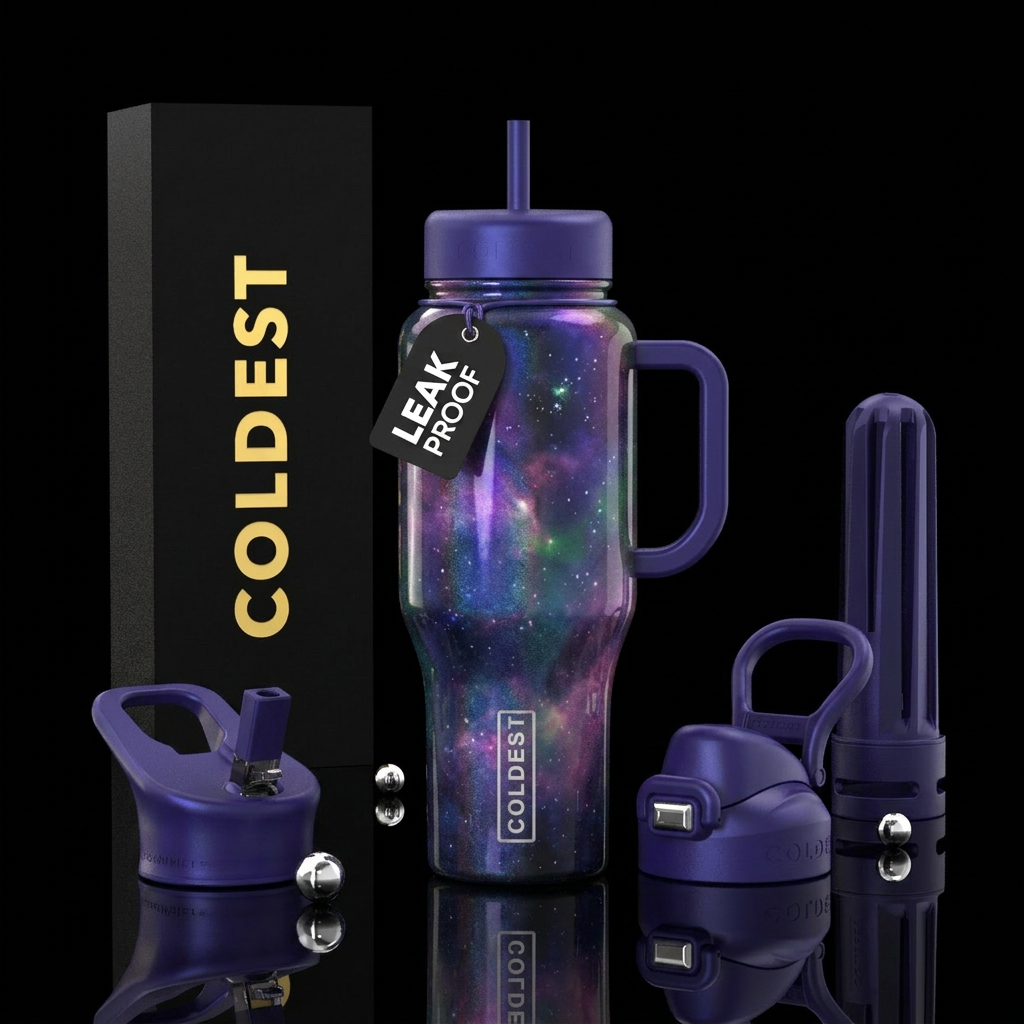 mesmerizing, metallic, multichrome, nebula water bottle design