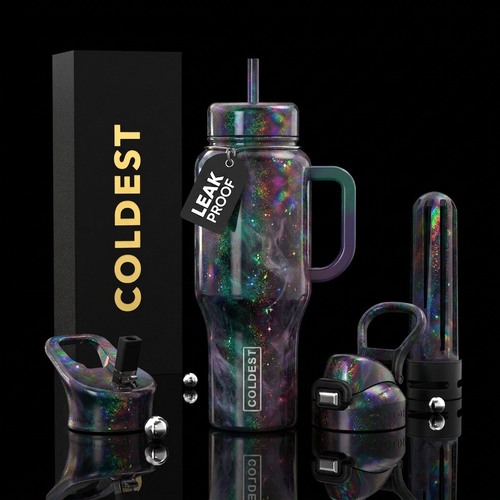 inbued, smoke, magic, irridescent, sparkly, shiny,... water bottle design