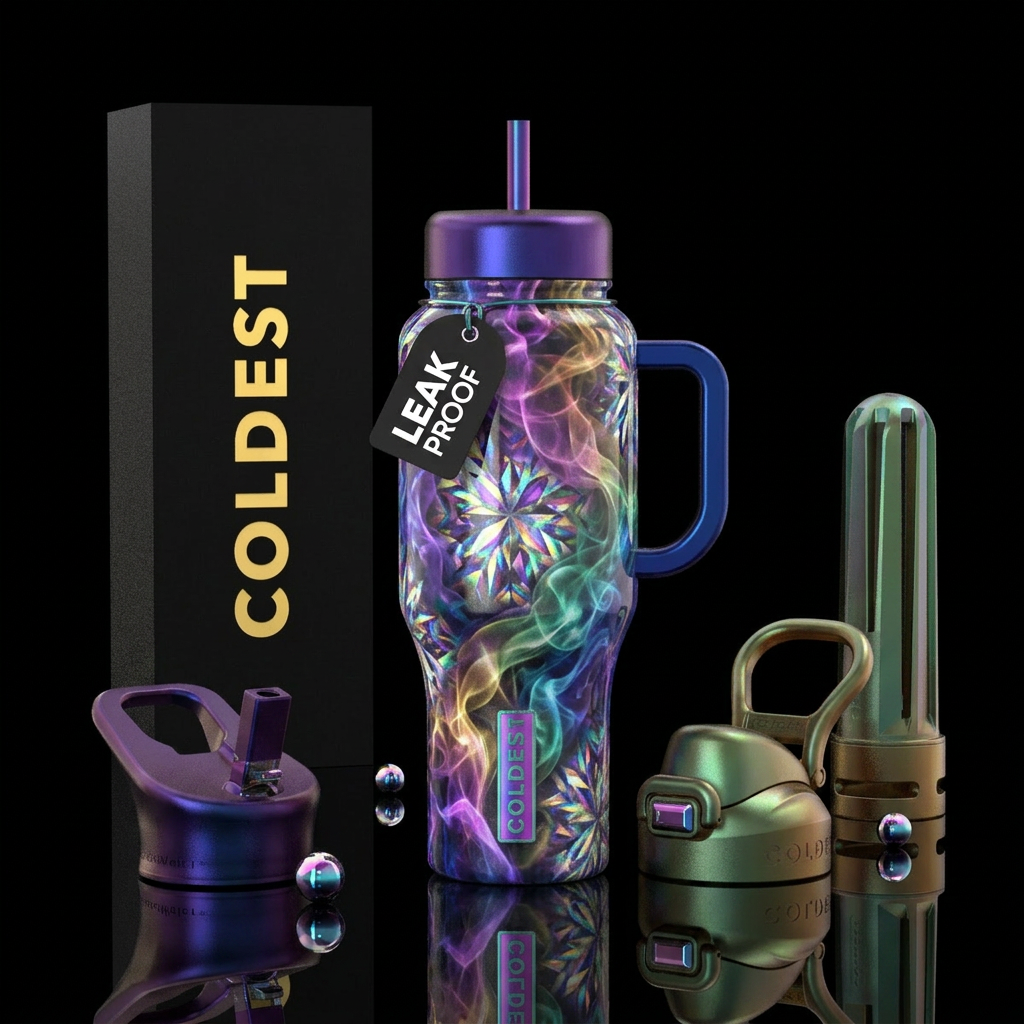 inbued, smoke, magic, irridescent, sparkly, shiny,... water bottle design