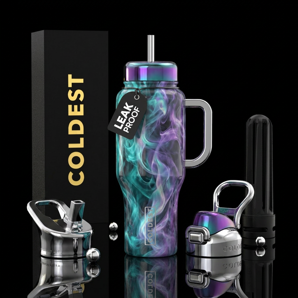 Teal and purple opals smoke with chrome handle and... water bottle design
