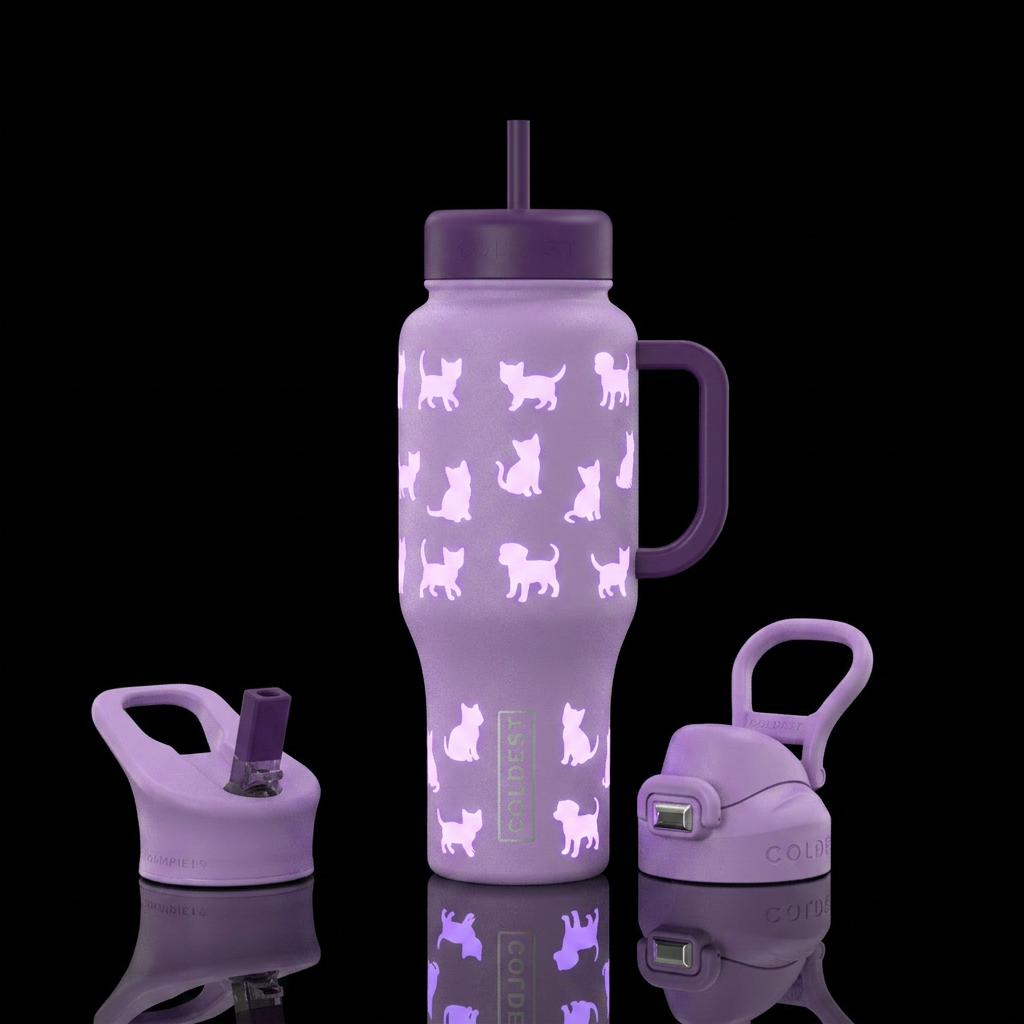 matte light purple background with silhouettes of ... water bottle design