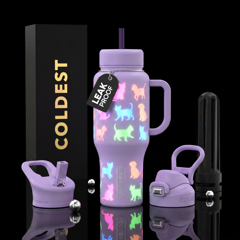 matte light purple background with silhouettes of ... water bottle design